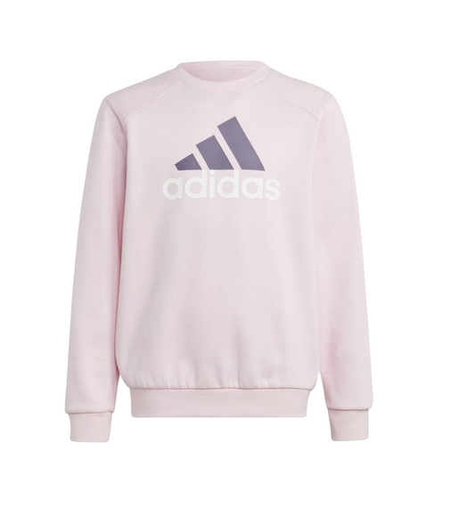 Adidas tuta da ragazza in cotone felpato con felpa girocollo e pantalone con polsino IJ6255 rosa-prugna