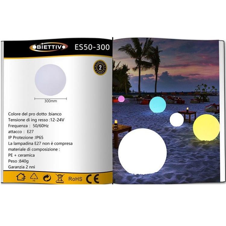 Lampada Sfera Da Giardino Ø 30Cm Luce Esterno Palla Terra E27 Bianco + Picchetti Illuminazione Sentiero Faro Arredamento Feste