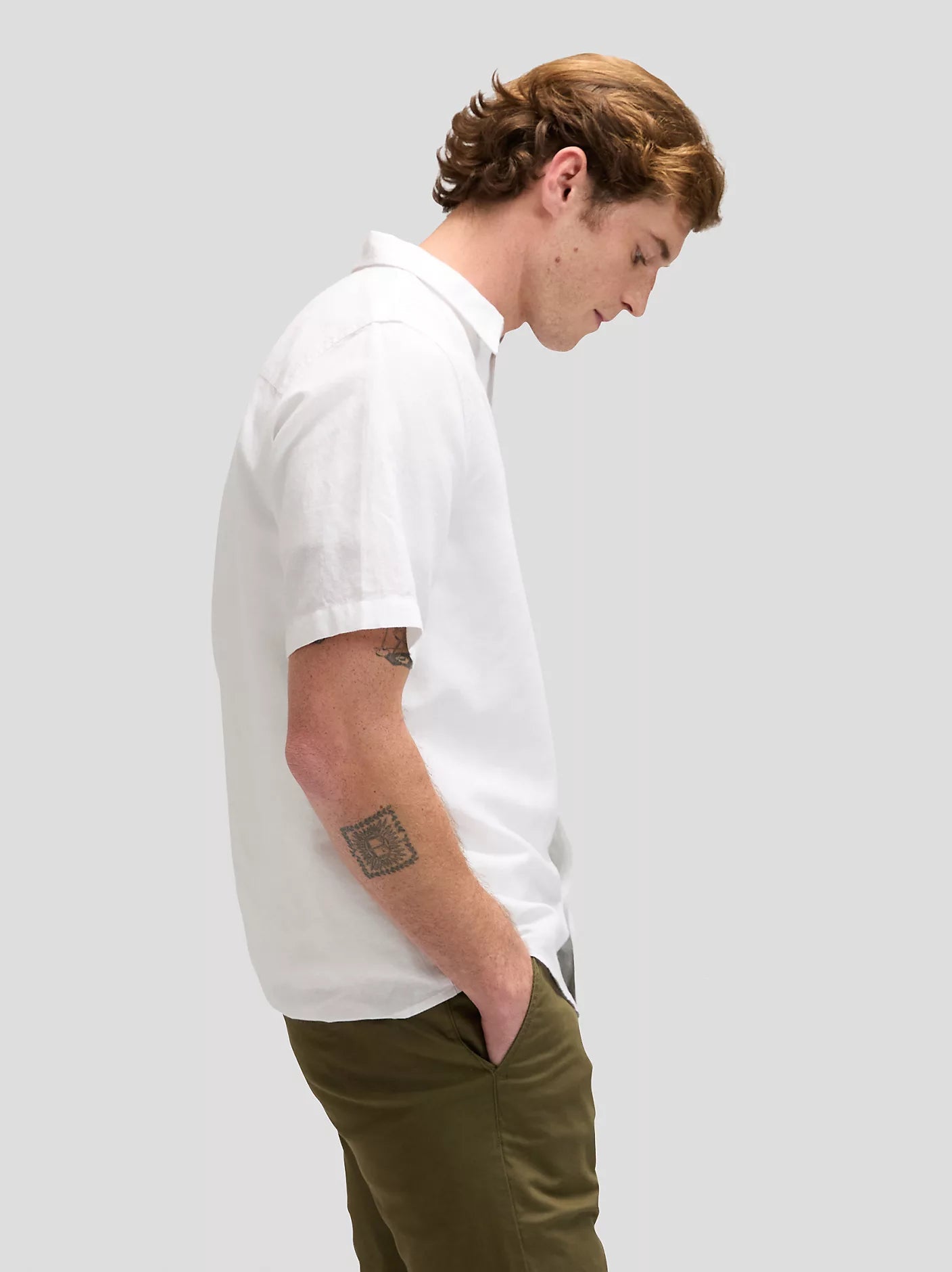 Lee Camicia Uomo Manica Corta 112376562 Bianco Lino Cotone