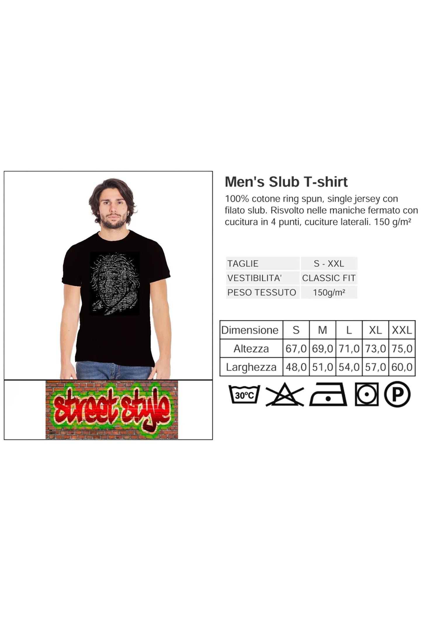 T-Shirt Albert Einstein Uomo - Cotone Fiammato Biologico 150g