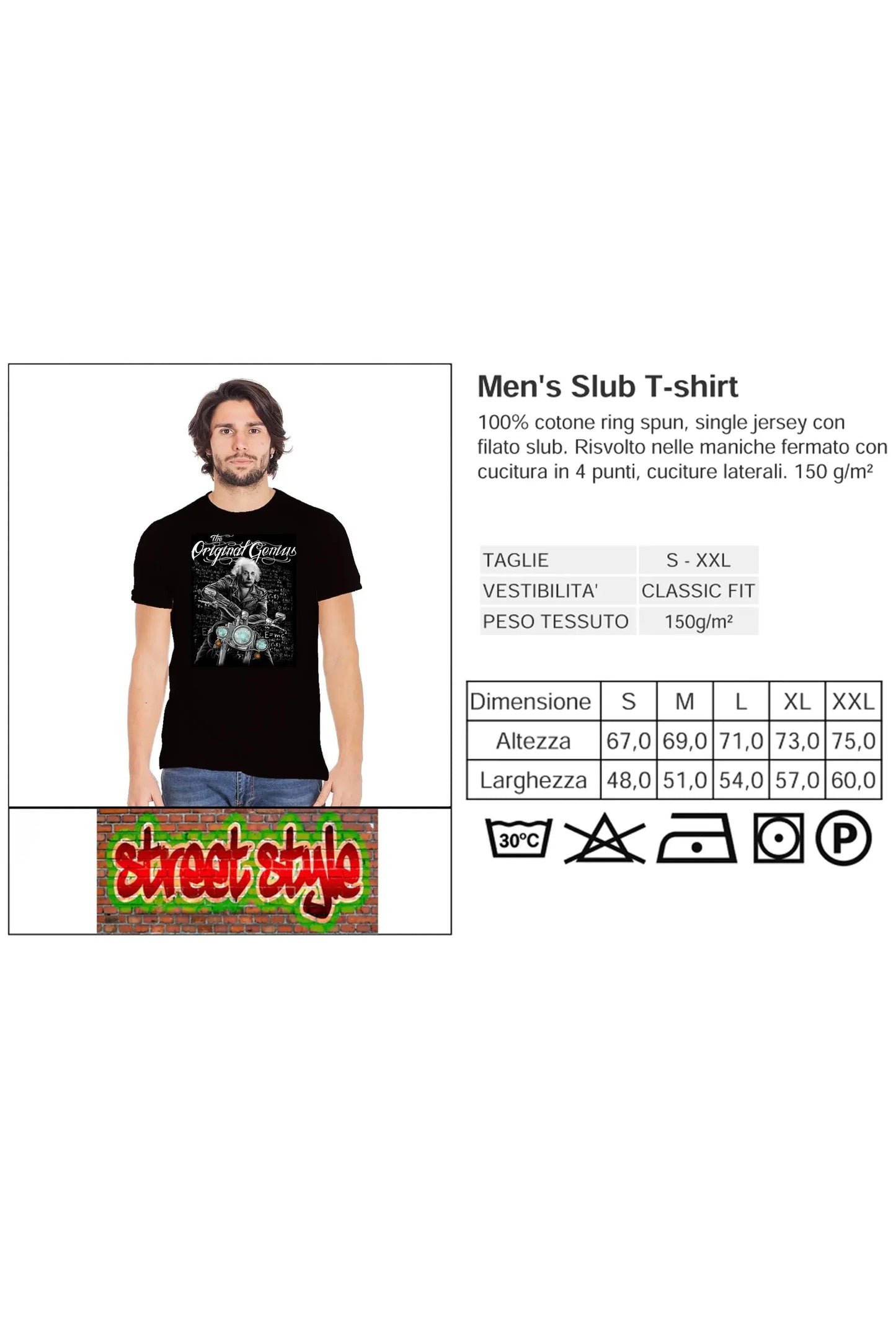 T-Shirt Albert Einstein Genius Tattoo - Cotone Fiammato Uomo
