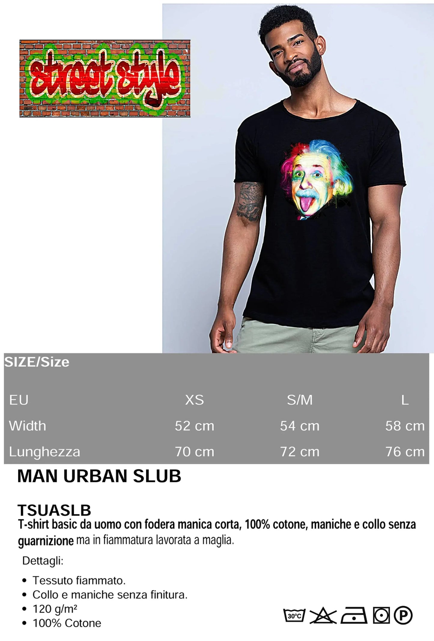 T-Shirt Albert Einstein The Legend Stilizzato Color - Cotone Fiammato Uomo