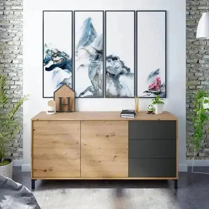 Sideboard mit 2 Türen + 3 Schubladen aus Eiche und Anthrazit 154X41X74H
