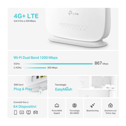 Archer MR505 Router Wi-Fi con SIM 4G+ CAT6 AC1200Mbps