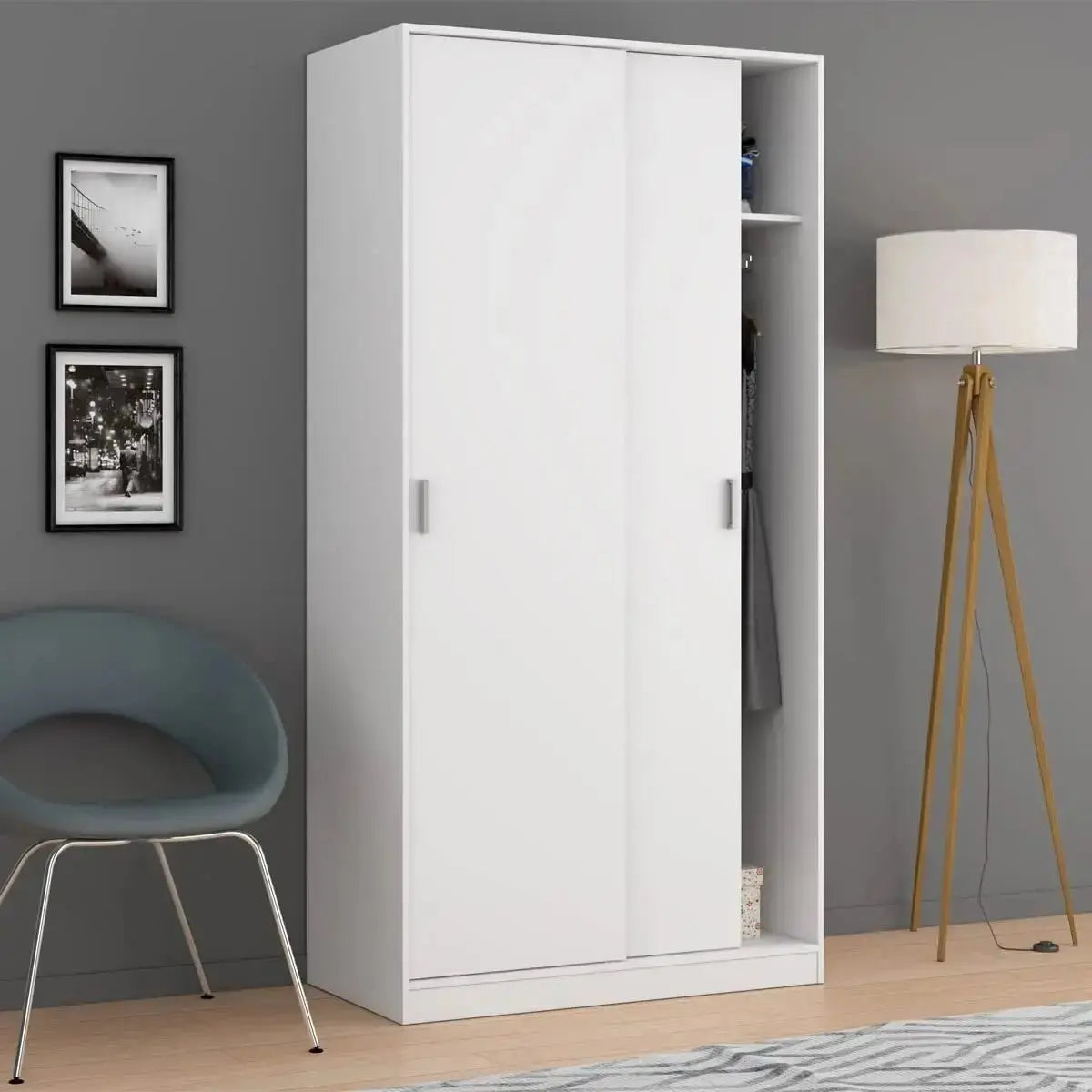 Eleganter weißer Kleiderschrank mit 2 Schiebetüren 100 x 50 x 200 cm H