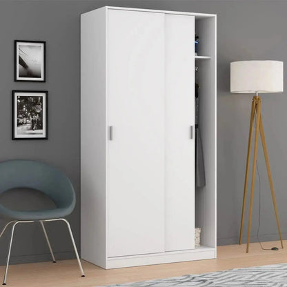 Eleganter weißer Kleiderschrank mit 2 Schiebetüren 100 x 50 x 200 cm H