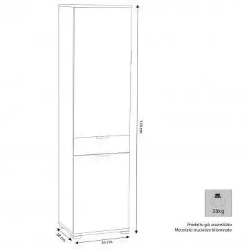 Armadio Bianco con 2 Ante e 1 Cassetto, cm 45x38x174