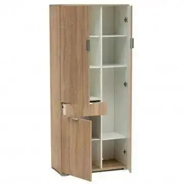 Kleiderschrank, Naturfarben, mit 3 Türen und 1 Schublade, 75x38x174 cm