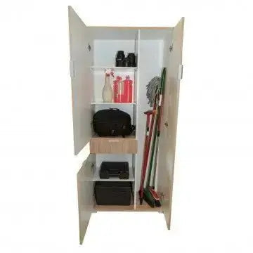 Kleiderschrank, Naturfarben, mit 3 Türen und 1 Schublade, 75x38x174 cm