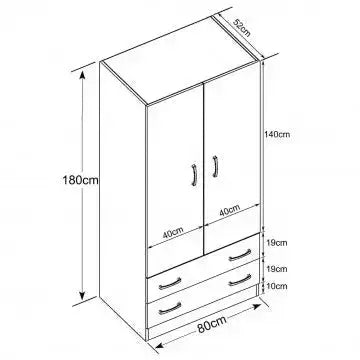 Armadio Olmo con 2 Ante e Due Cassetti POP, cm 80x52x180