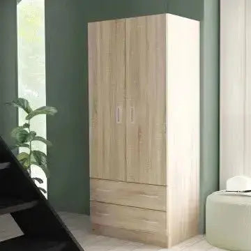 Kleiderschrank, helle Eiche, mit 2 Türen und zwei Schubladen POP, 80x52x180 cm