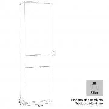 Kleiderschrank, Eiche Grau, mit 2 Türen und 1 Schublade, 45x38x174 cm