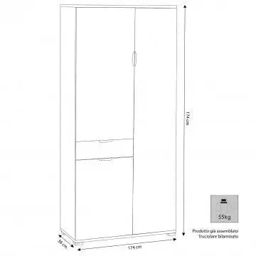 Kleiderschrank aus Eiche Grau mit 3 Türen und 1 Schublade, 75x38x174 cm
