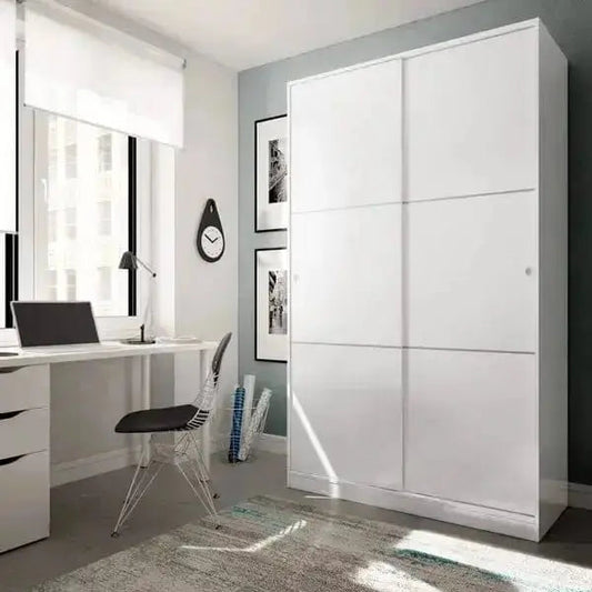 Schwebetürenschrank 120x50x200h Hochglanz Weiß - 2 Türen und 5 Einlegeböden