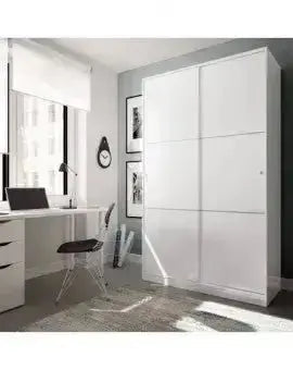 Armadio scorrevole 120x50x200h bianco lucido - 2 ante e 5 ripiani interni