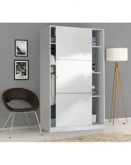 Armadio scorrevole 120x50x200h bianco lucido - 2 ante e 5 ripiani interni