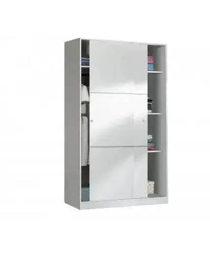Armadio scorrevole 120x50x200h bianco lucido - 2 ante e 5 ripiani interni