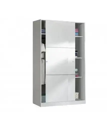 Schwebetürenschrank 120x50x200h Hochglanz Weiß - 2 Türen und 5 Einlegeböden