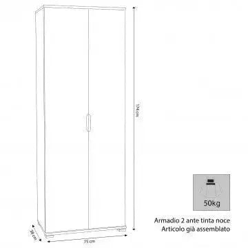 Armadio a Due Ante 180 Naturale: Spazio Organizzativo Classico, cm 75x38x174