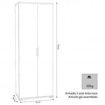 Zweitüriger Kleiderschrank 180 Eiche Grau 75x38x174 cm