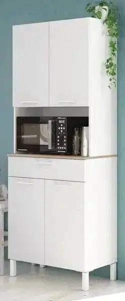 Moderner Küchenschrank in Weiß und Eiche mit 4 Türen und 1 Schublade