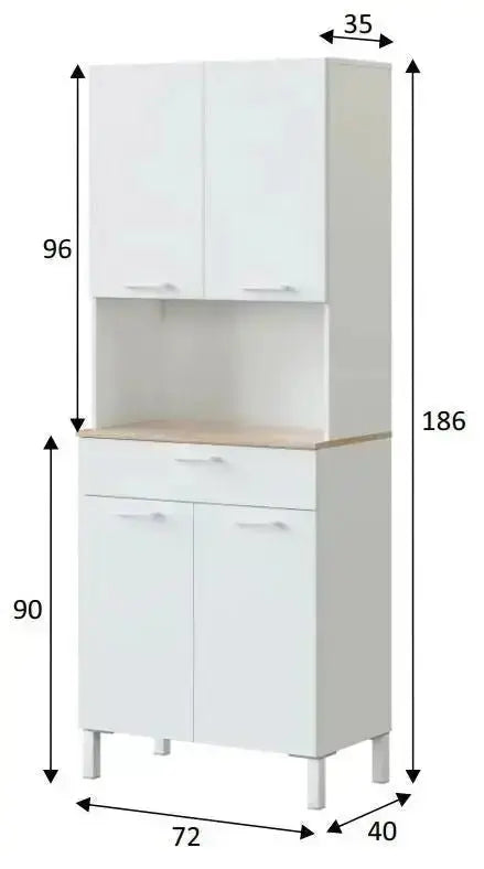Moderner Küchenschrank in Weiß und Eiche mit 4 Türen und 1 Schublade