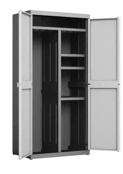 Hoher Harzschrank mit Besenfach und verstellbaren Einlegeböden, zweifarbig Grau - 89x54x182 cm