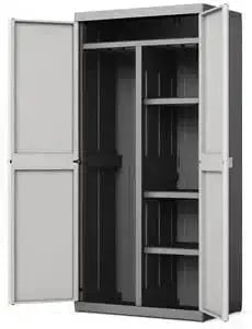 Hoher Harzschrank mit Besenfach und verstellbaren Einlegeböden, zweifarbig Grau - 89x54x182 cm