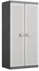 Hoher Harzschrank mit Besenfach und verstellbaren Einlegeböden, zweifarbig Grau - 89x54x182 cm