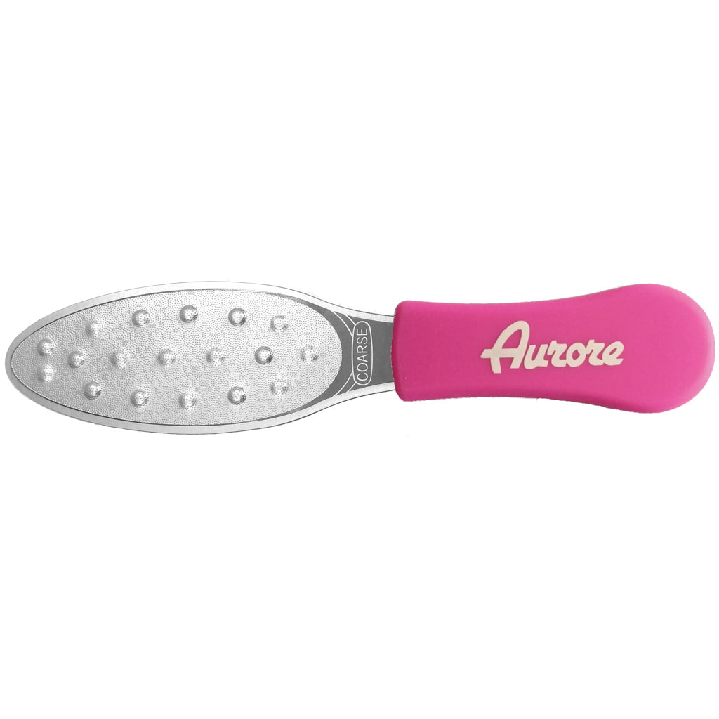 Aurore Raspa Pedicure Laser Edelstahl Sterilisierbar mit Silikongriff Rosa