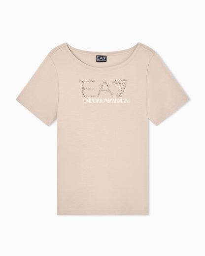 EA7 Emporio Armani T-shirt Donna Logo Series Jersey Cotone Stretch Beige - 7W001098