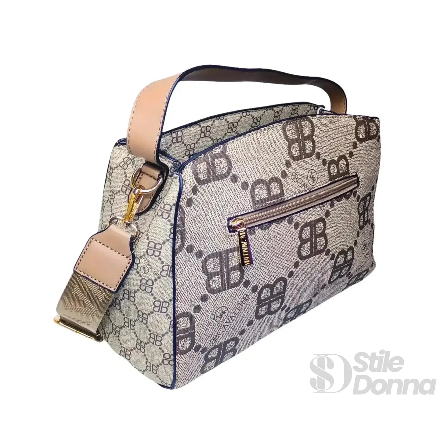 B.Cavalli Borsa a Tracolla in Tela Rivestita e Ecopelle con Motivo Monogramma