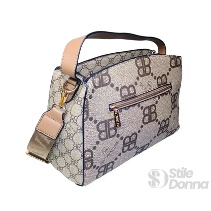B.Cavalli Borsa a Tracolla in Tela Rivestita e Ecopelle con Motivo Monogramma