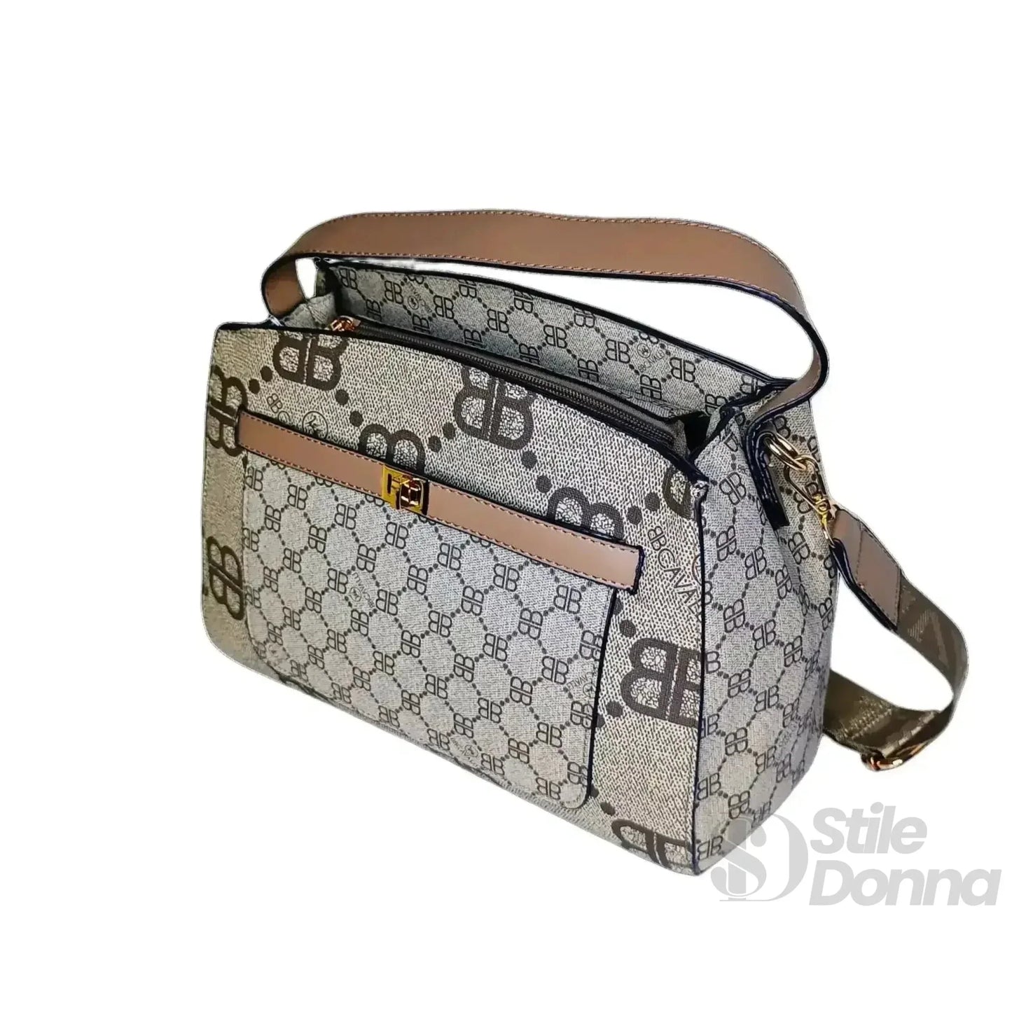 B.Cavalli Borsa a Tracolla in Tela Rivestita e Ecopelle con Motivo Monogramma