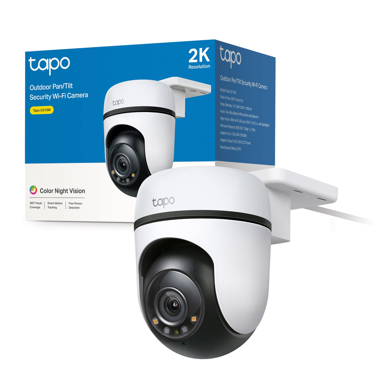 Tapo C510W Telecamera WiFi Esterno 2K 3MP, Visione a Colori, 360° PTZ