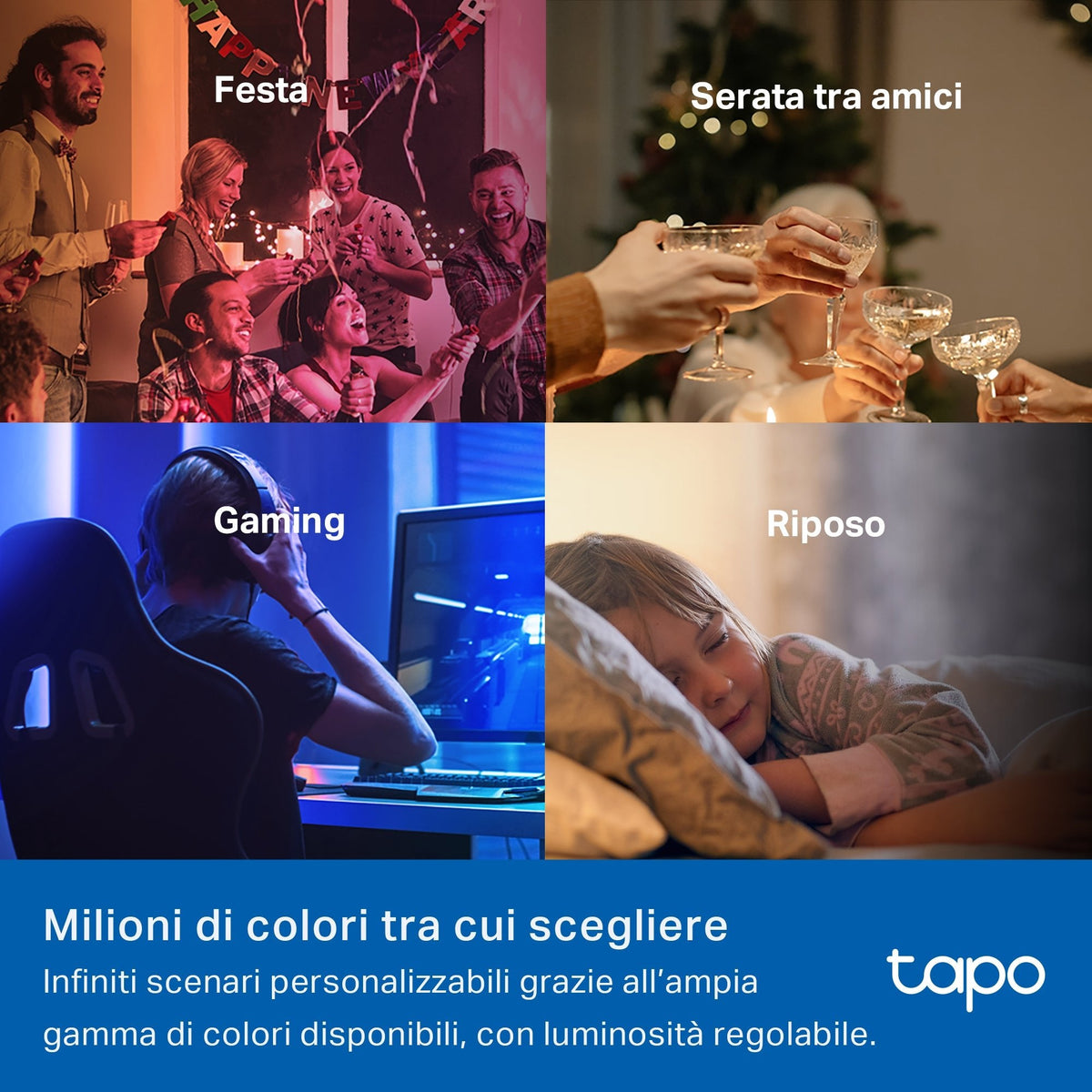Tapo L430C Lampadina LED Smart Wi-Fi Multicolore E14, Controllo Vocale con Alexa, 4pz