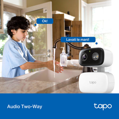 Tapo C206 Telecamera WiFi Interno/Esterno FHD, Visione a Colori, 360° PTZ