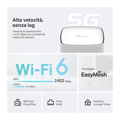 Archer NX500 Router 5G Wi-Fi 6 AX3000Mbps, 3 Porte Gigabit