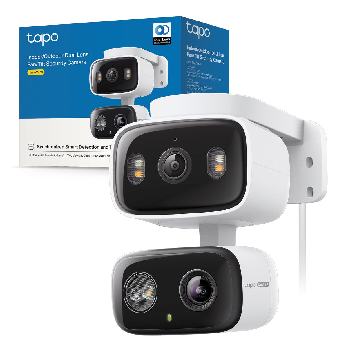 Tapo C246D Telecamera WiFi Esterno Doppio Obiettivo 3MP+3MP, 360° PTZ