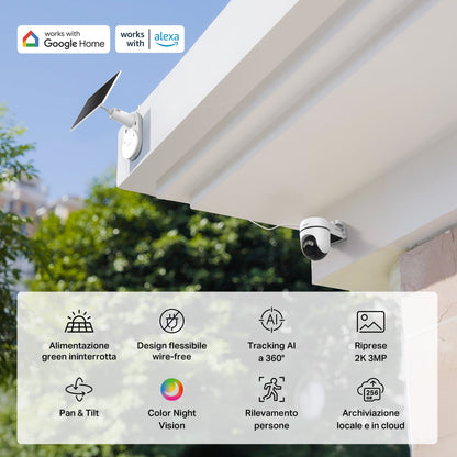 Tapo C610 KIT Telecamera WiFi Esterno 2K 3MP Senza Fili con Pannello Solare, 360° PTZ
