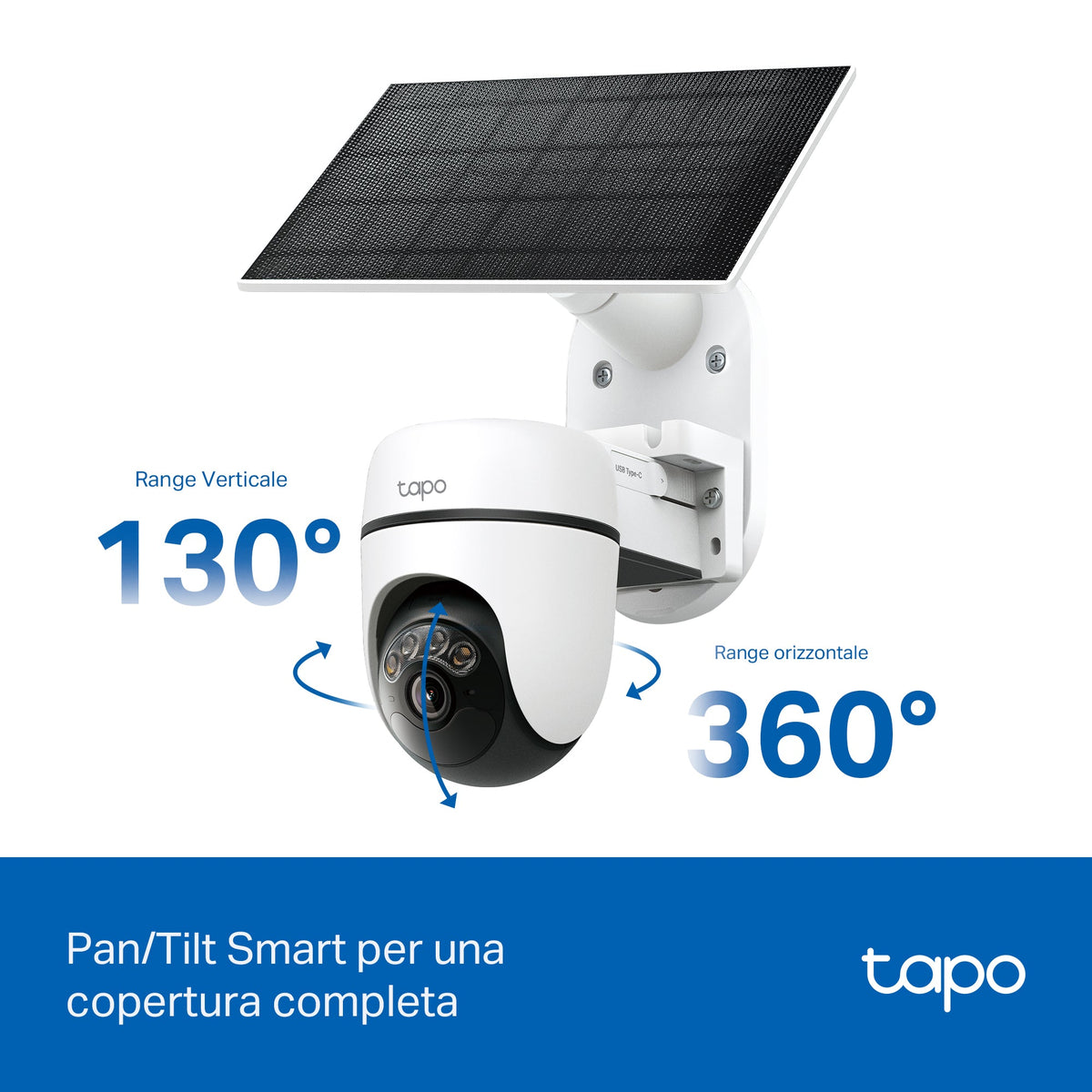 Tapo C610 KIT Telecamera WiFi Esterno 2K 3MP Senza Fili con Pannello Solare, 360° PTZ