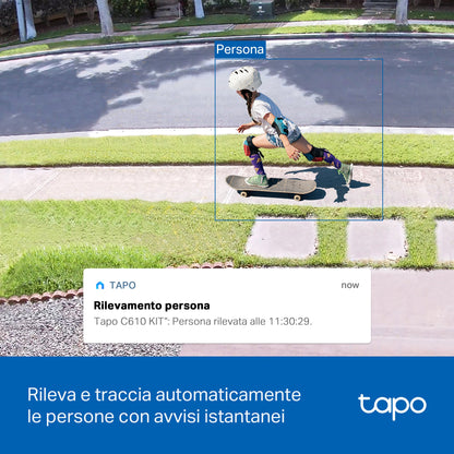 Tapo C610 KIT Telecamera WiFi Esterno 2K 3MP Senza Fili con Pannello Solare, 360° PTZ