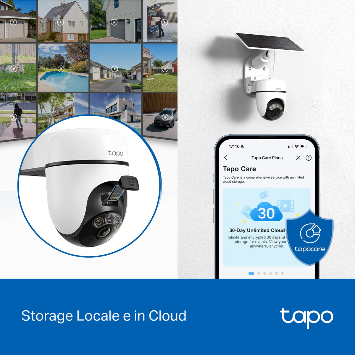 Tapo C610 KIT Telecamera WiFi Esterno 2K 3MP Senza Fili con Pannello Solare, 360° PTZ