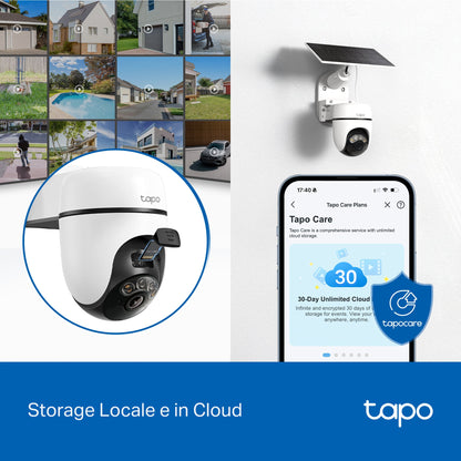 Tapo C610 KIT Telecamera WiFi Esterno 2K 3MP Senza Fili con Pannello Solare, 360° PTZ