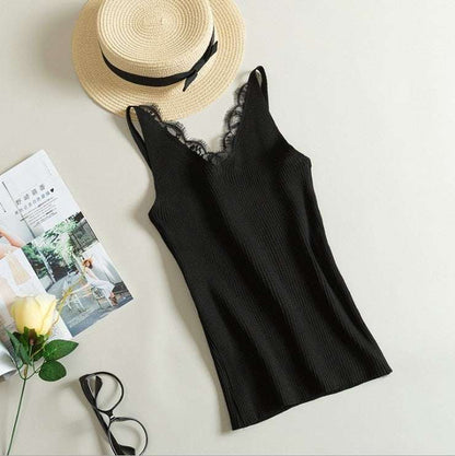 top donna in pizzo con scollo a V