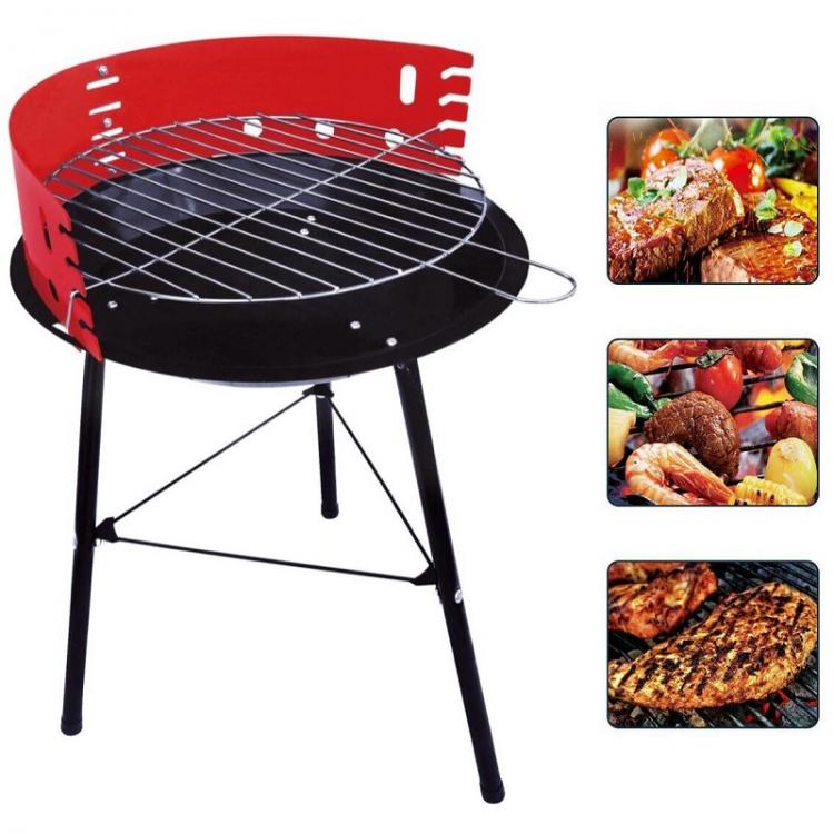 Bbq Barbecue Tondo A Carbonella Legna Metallo Giardino Griglia Paravento Grill