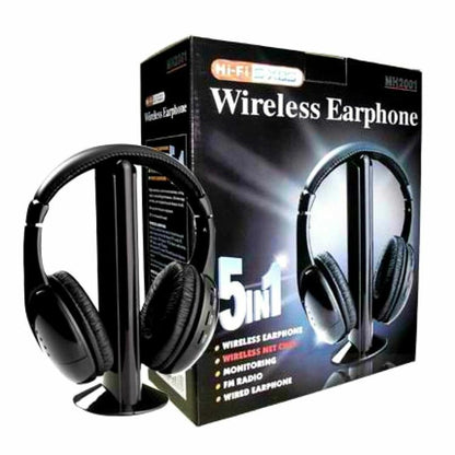 CUFFIE WIRELESS WIFI SENZA FILI 5in1 BASETTA MICROFONO PER RADIO PC TV ANZIANI