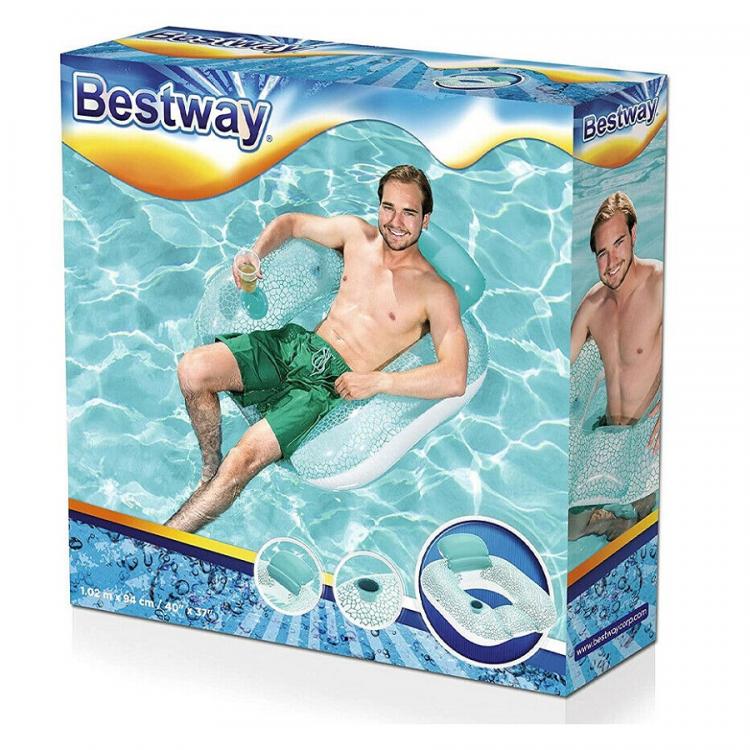 BESTWAY AUFBLASBARER SESSEL SCHWIMMBAD MATRATZE MEER GETRÄNKEHALTER UND RÜCKENLEHNE