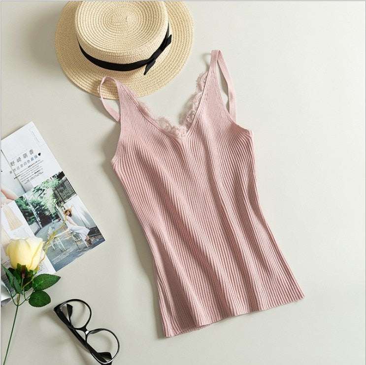 top donna in pizzo con scollo a V