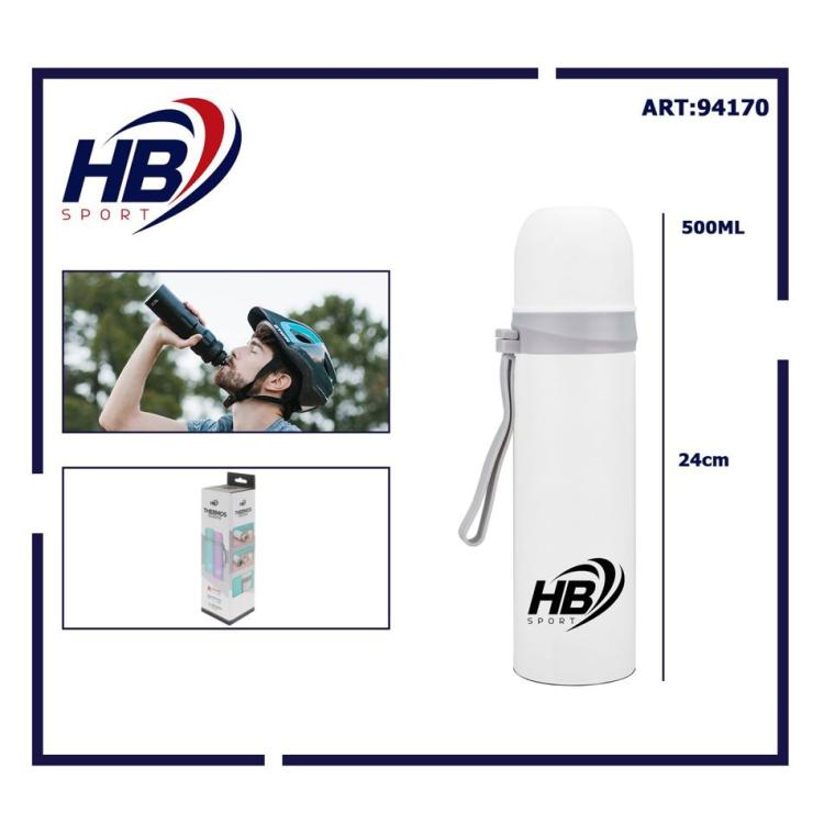 Hb Thermos Edelstahl 500ml Thermoflasche (12/24H) mit Klappverschluss | Weiß